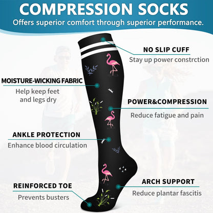 6 Pack Copper Compression Socks for Women and Men Circulation-Best Support for Medical,Running,Nursing,Athletic - Colors A