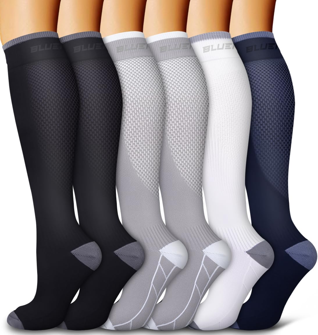 6 Pack Copper Compression Socks for Women and Men Circulation-Best Support for Medical,Running,Nursing,Athletic - Colors A