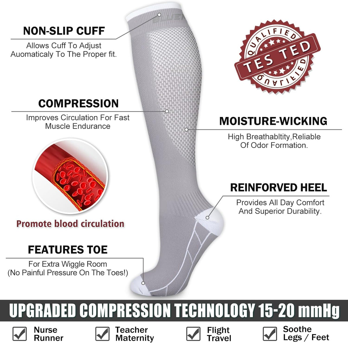 6 Pack Copper Compression Socks for Women and Men Circulation-Best Support for Medical,Running,Nursing,Athletic - Colors A