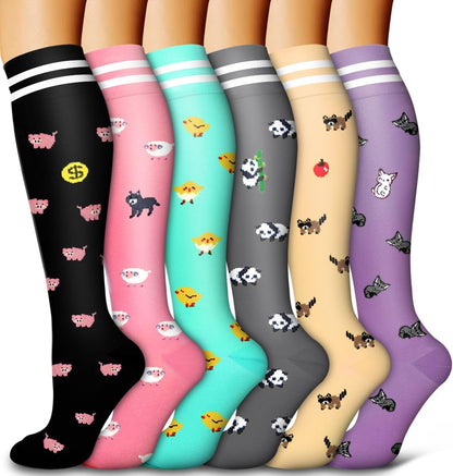 6 Pack Copper Compression Socks for Women and Men Circulation-Best Support for Medical,Running,Nursing,Athletic - Colors A