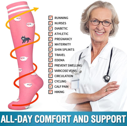 6 Pack Copper Compression Socks for Women and Men Circulation-Best Support for Medical,Running,Nursing,Athletic - Colors A