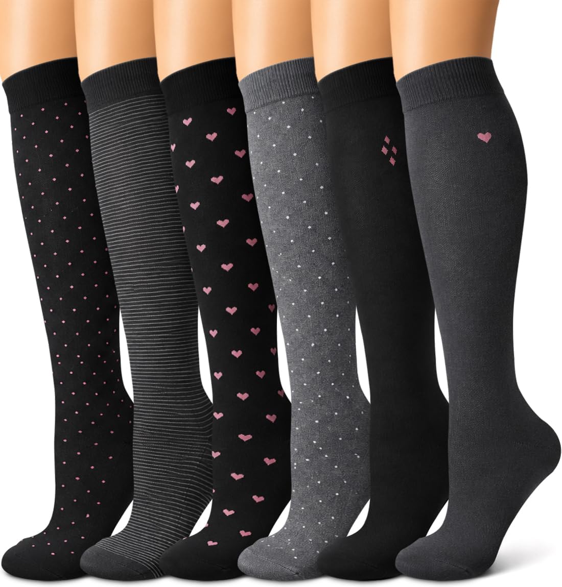 6 Pack Copper Compression Socks for Women and Men Circulation-Best Support for Medical,Running,Nursing,Athletic - Colors A