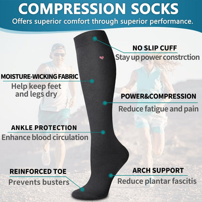 6 Pack Copper Compression Socks for Women and Men Circulation-Best Support for Medical,Running,Nursing,Athletic - Colors A