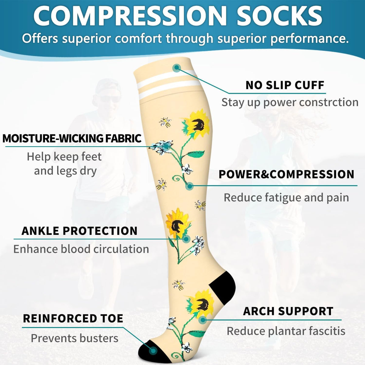 6 Pack Copper Compression Socks for Women and Men Circulation-Best Support for Medical,Running,Nursing,Athletic - Colors A