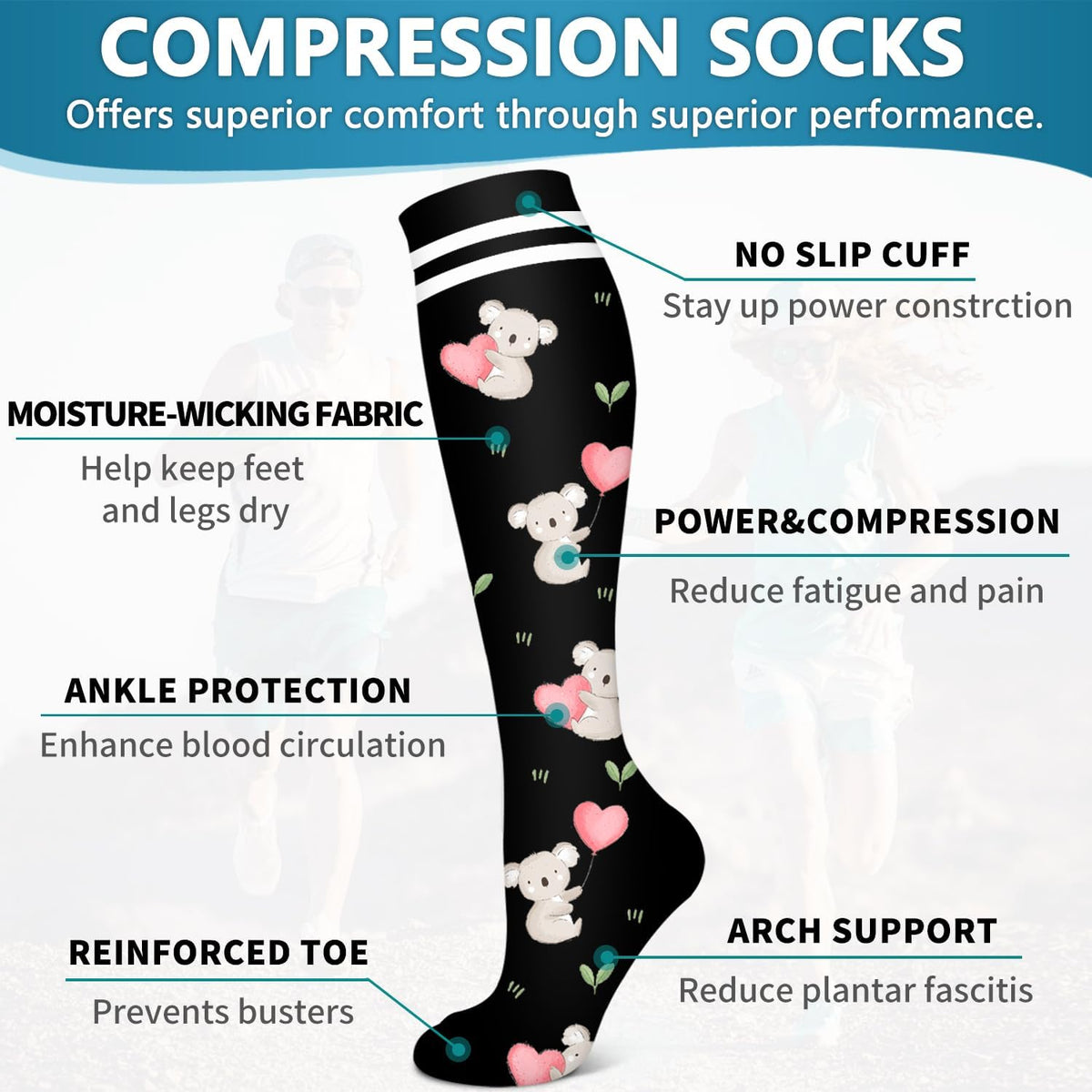 6 Pack Copper Compression Socks for Women and Men Circulation-Best Support for Medical,Running,Nursing,Athletic - Colors A