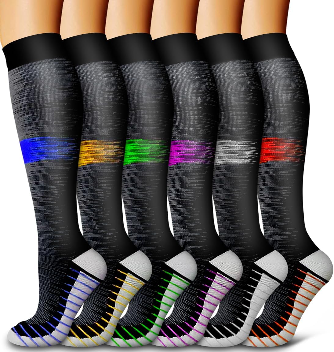 6 Pack Copper Compression Socks for Women and Men Circulation-Best Support for Medical,Running,Nursing,Athletic - Colors A