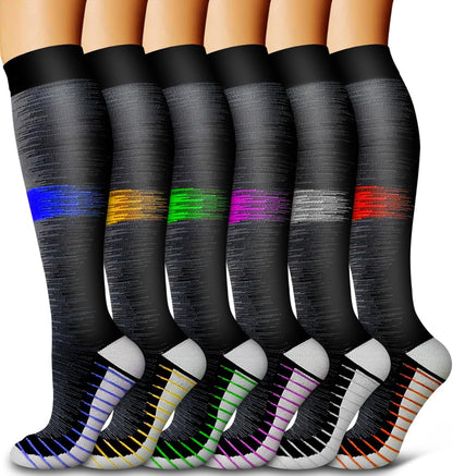 6 Pack Copper Compression Socks for Women and Men Circulation-Best Support for Medical,Running,Nursing,Athletic - Colors A