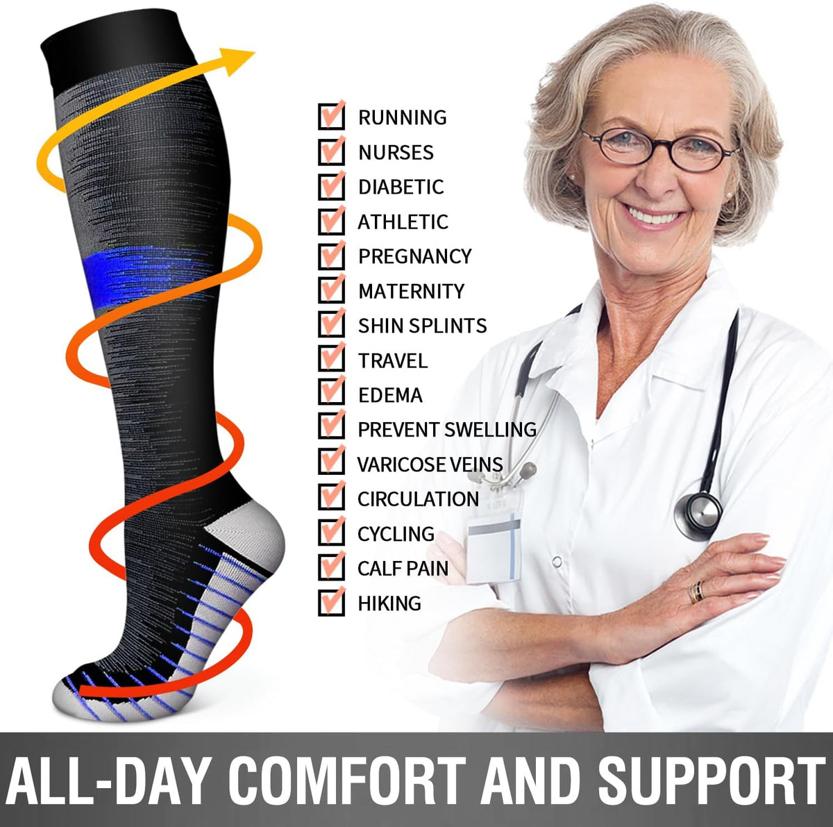 6 Pack Copper Compression Socks for Women and Men Circulation-Best Support for Medical,Running,Nursing,Athletic - Colors A