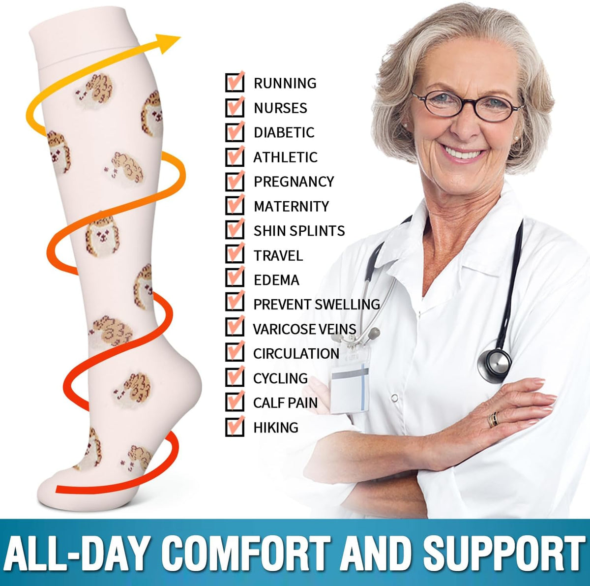6 Pack Copper Compression Socks for Women and Men Circulation-Best Support for Medical,Running,Nursing,Athletic - Colors A