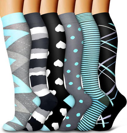 6 Pack Copper Compression Socks for Women and Men Circulation-Best Support for Medical,Running,Nursing,Athletic - Colors A