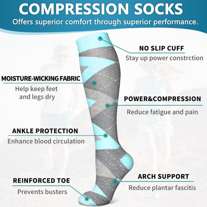 6 Pack Copper Compression Socks for Women and Men Circulation-Best Support for Medical,Running,Nursing,Athletic - Colors A