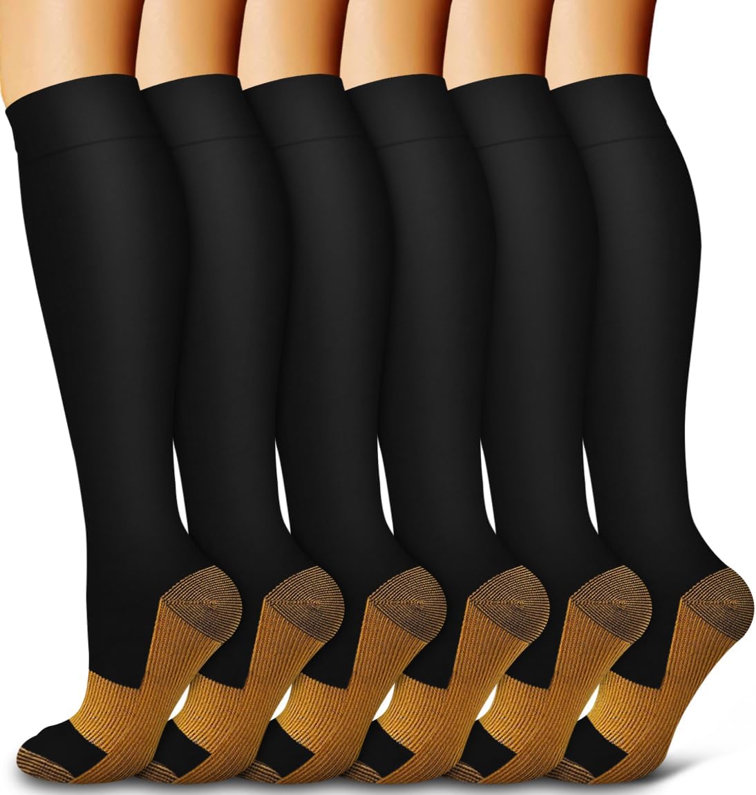 6 Pack Copper Compression Socks for Women and Men Circulation-Best Support for Medical,Running,Nursing,Athletic - Colors A