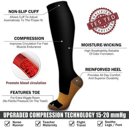 6 Pack Copper Compression Socks for Women and Men Circulation-Best Support for Medical,Running,Nursing,Athletic - Colors A