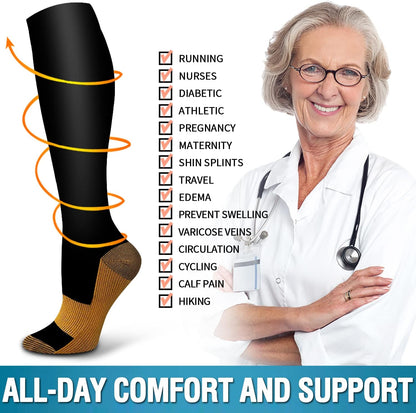 6 Pack Copper Compression Socks for Women and Men Circulation-Best Support for Medical,Running,Nursing,Athletic - Colors A