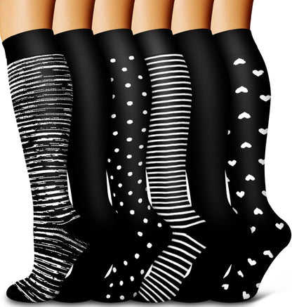 6 Pack Copper Compression Socks for Women and Men Circulation-Best Support for Medical,Running,Nursing,Athletic - Colors A