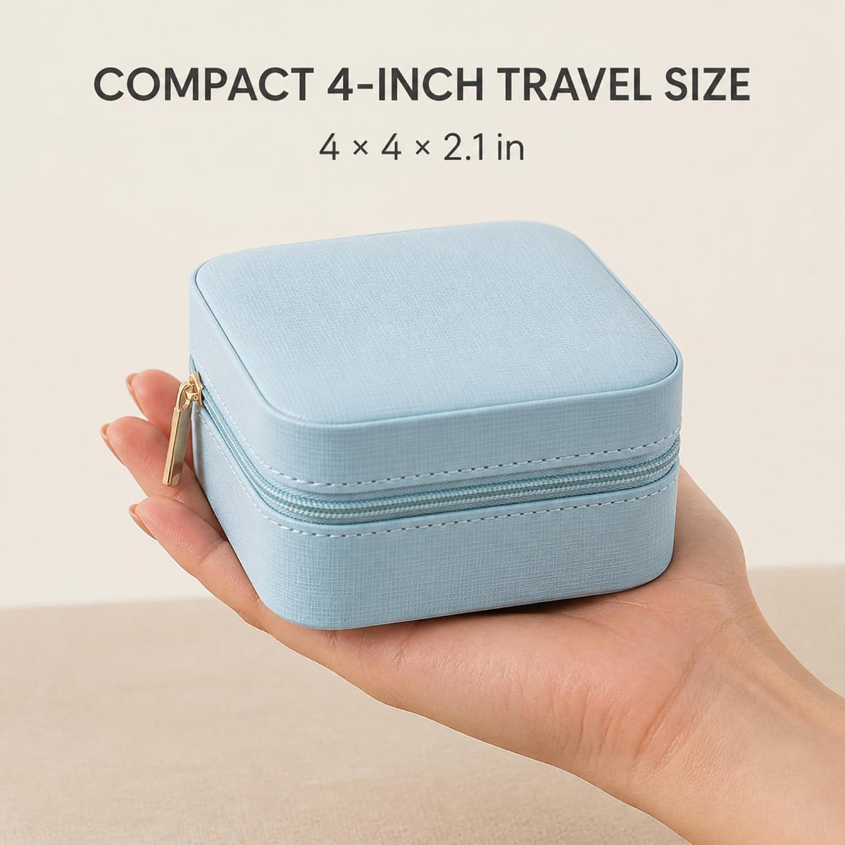 Small Travel Jewelry Box Organizer Display Case for Girls Women Gift Rings Earrings Necklaces Storage, Blue