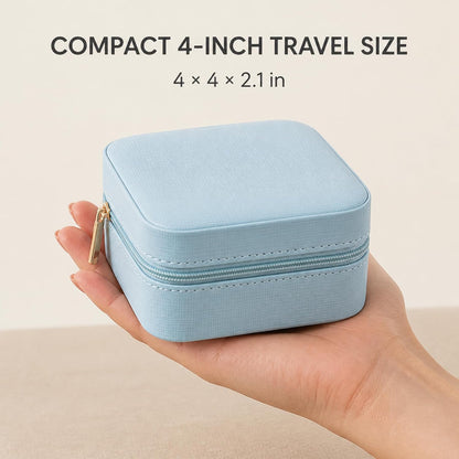 Small Travel Jewelry Box Organizer Display Case for Girls Women Gift Rings Earrings Necklaces Storage, Blue