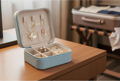 Small Travel Jewelry Box Organizer Display Case for Girls Women Gift Rings Earrings Necklaces Storage, Blue