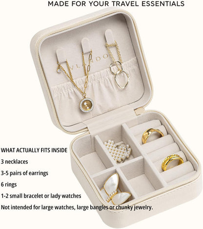 Small Travel Jewelry Box Organizer Display Case for Girls Women Gift Rings Earrings Necklaces Storage, Blue