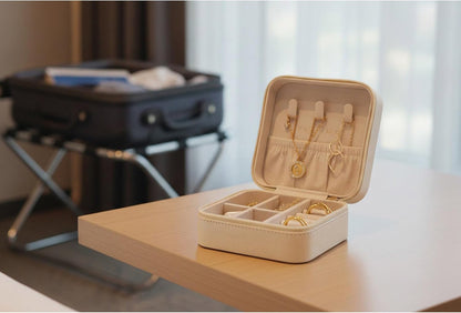 Small Travel Jewelry Box Organizer Display Case for Girls Women Gift Rings Earrings Necklaces Storage, Blue