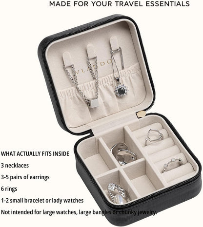 Small Travel Jewelry Box Organizer Display Case for Girls Women Gift Rings Earrings Necklaces Storage, Blue
