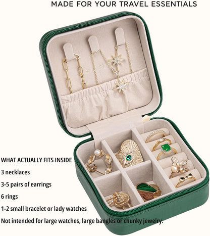 Small Travel Jewelry Box Organizer Display Case for Girls Women Gift Rings Earrings Necklaces Storage, Blue