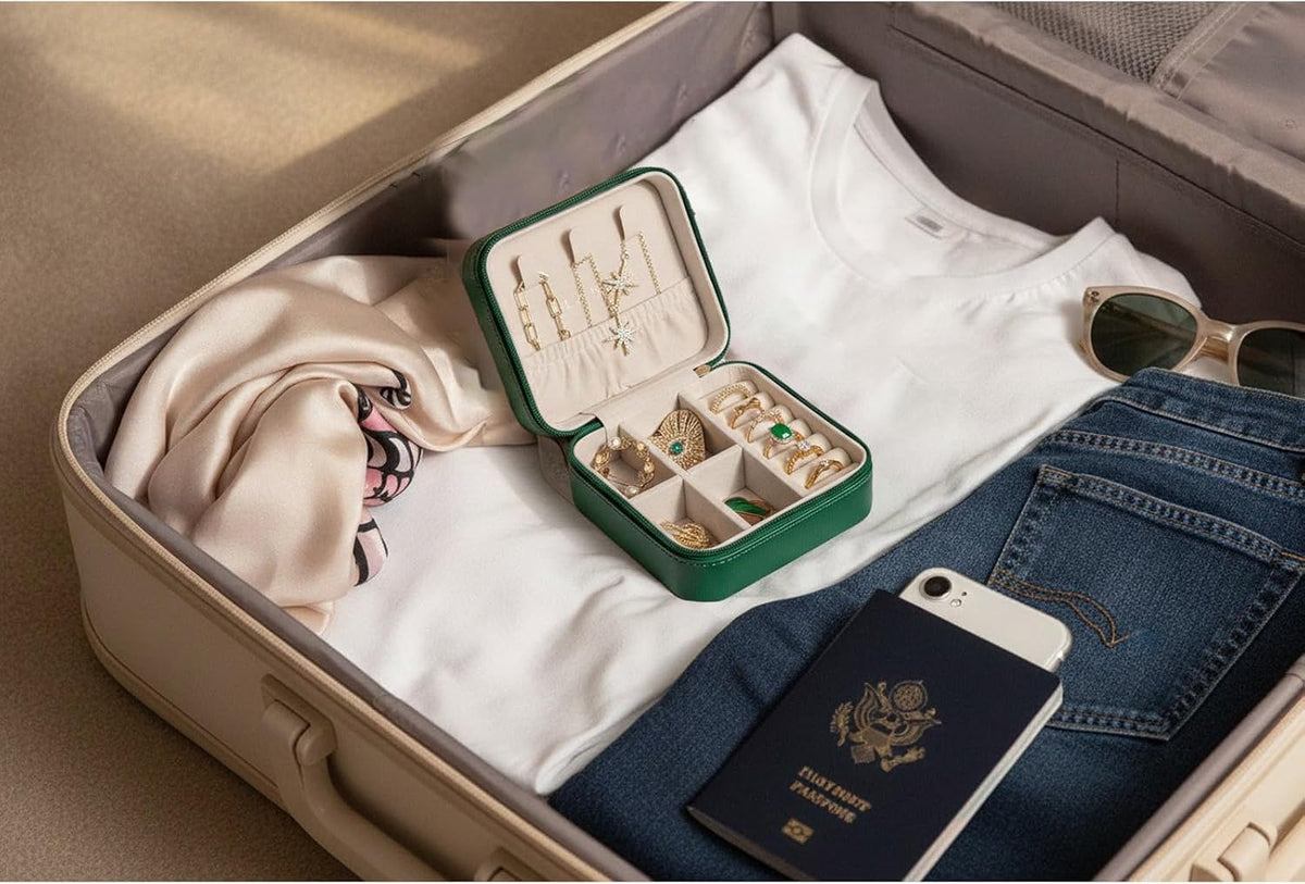 Small Travel Jewelry Box Organizer Display Case for Girls Women Gift Rings Earrings Necklaces Storage, Blue
