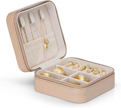 Small Travel Jewelry Box Organizer Display Case for Girls Women Gift Rings Earrings Necklaces Storage, Blue