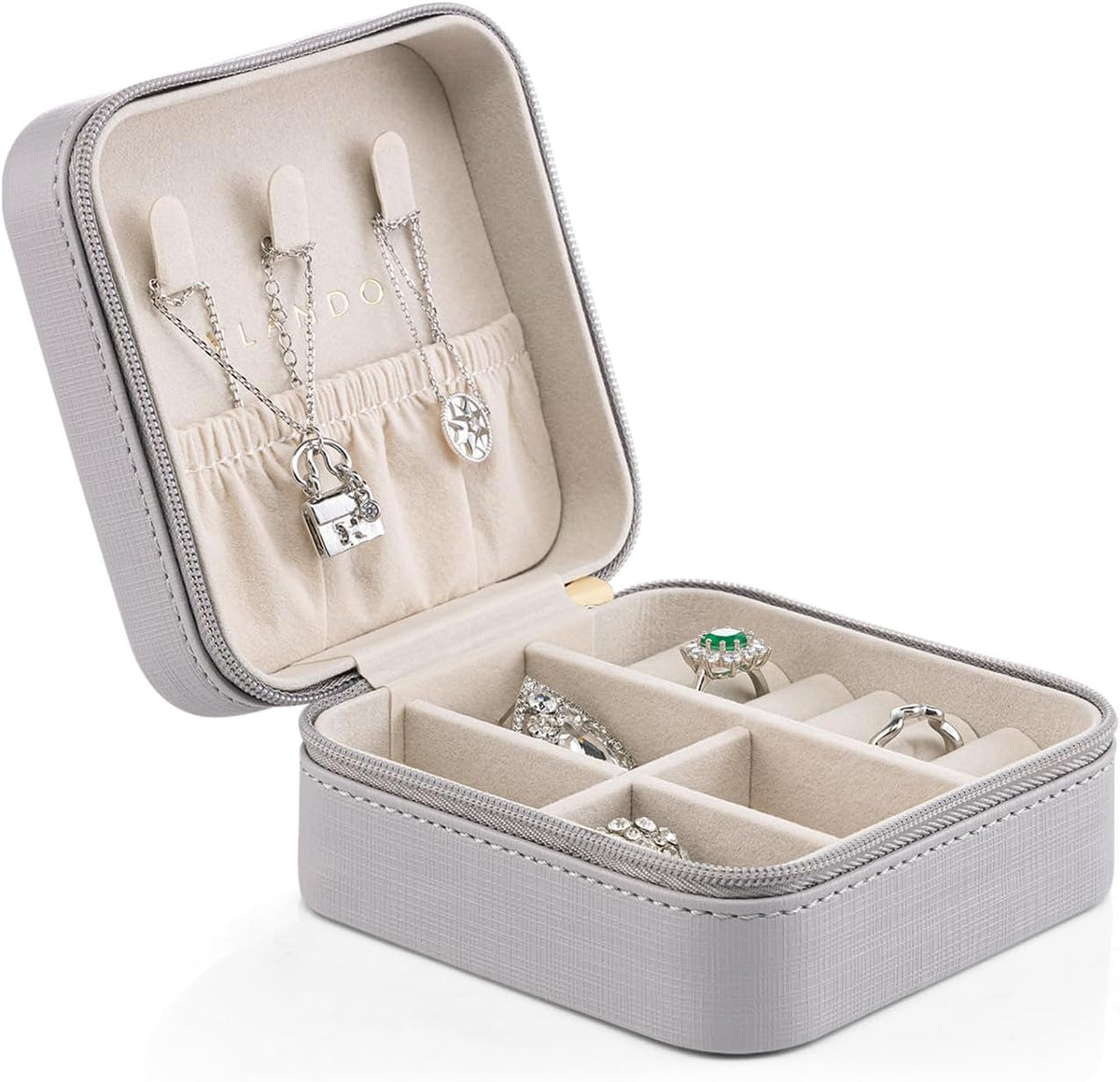 Small Travel Jewelry Box Organizer Display Case for Girls Women Gift Rings Earrings Necklaces Storage, Blue
