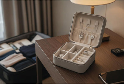 Small Travel Jewelry Box Organizer Display Case for Girls Women Gift Rings Earrings Necklaces Storage, Blue