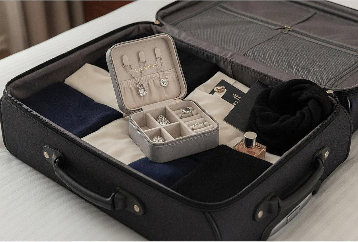 Small Travel Jewelry Box Organizer Display Case for Girls Women Gift Rings Earrings Necklaces Storage, Blue