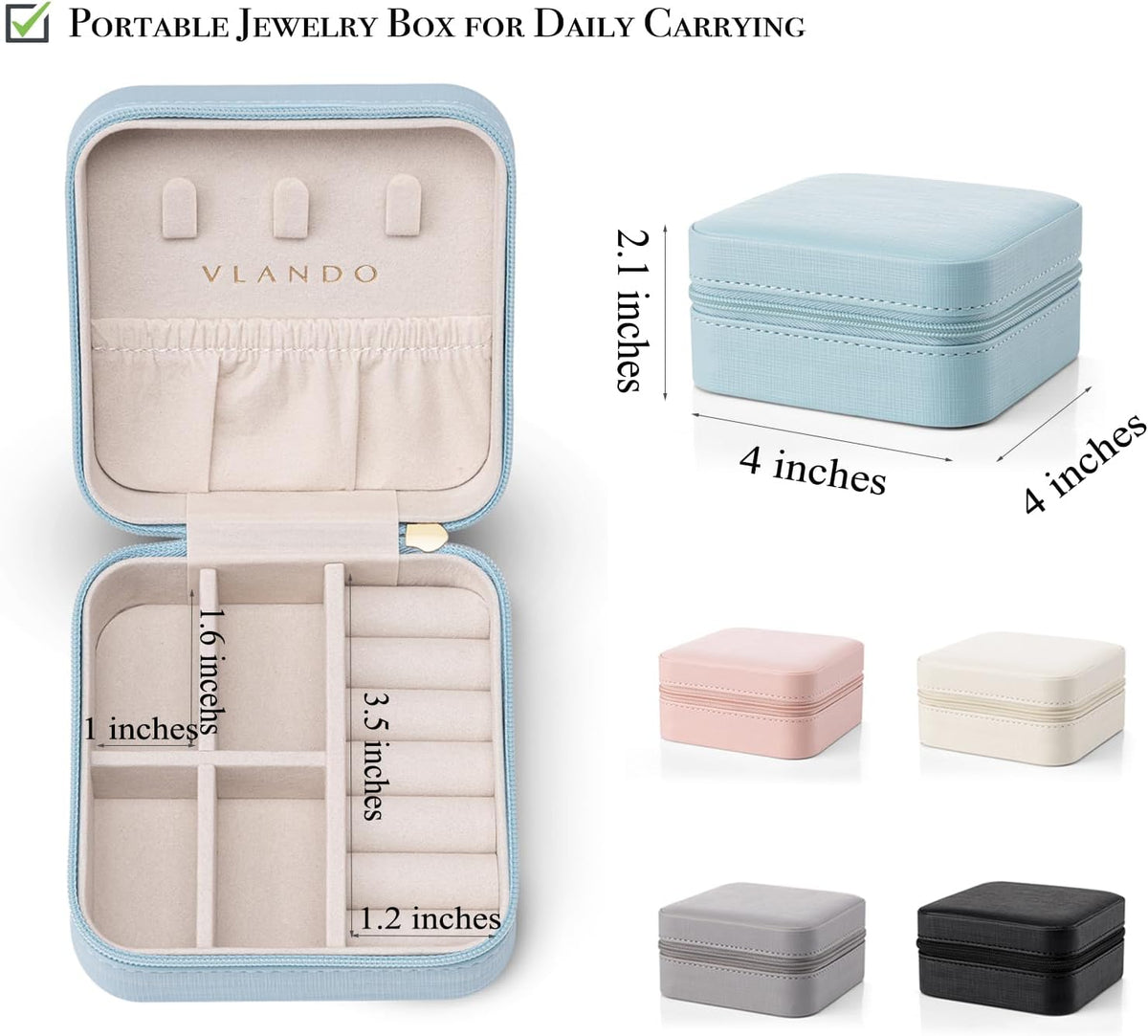 Small Travel Jewelry Box Organizer Display Case for Girls Women Gift Rings Earrings Necklaces Storage, Blue