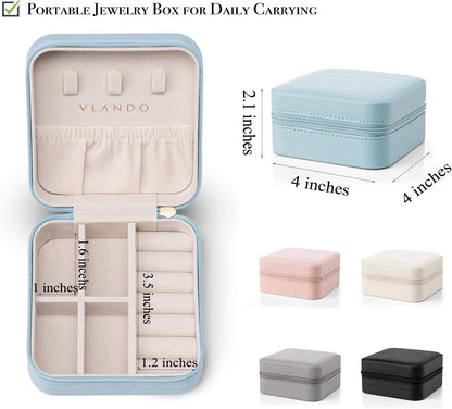 Small Travel Jewelry Box Organizer Display Case for Girls Women Gift Rings Earrings Necklaces Storage, Blue