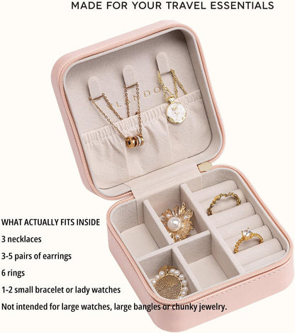 Small Travel Jewelry Box Organizer Display Case for Girls Women Gift Rings Earrings Necklaces Storage, Blue