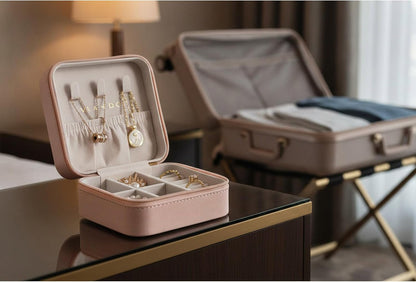 Small Travel Jewelry Box Organizer Display Case for Girls Women Gift Rings Earrings Necklaces Storage, Blue