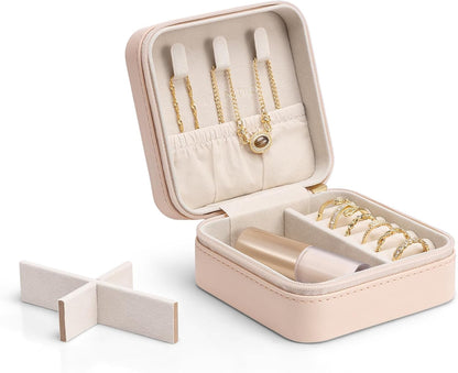 Small Travel Jewelry Box Organizer Display Case for Girls Women Gift Rings Earrings Necklaces Storage, Blue