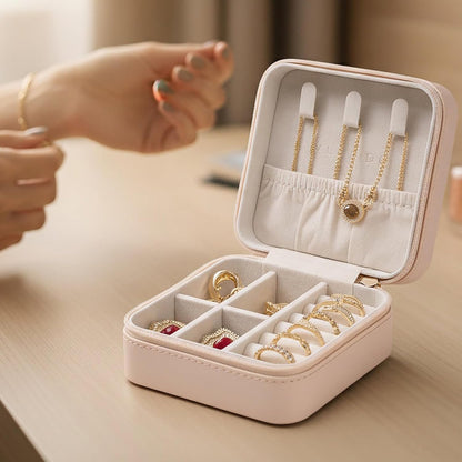 Small Travel Jewelry Box Organizer Display Case for Girls Women Gift Rings Earrings Necklaces Storage, Blue