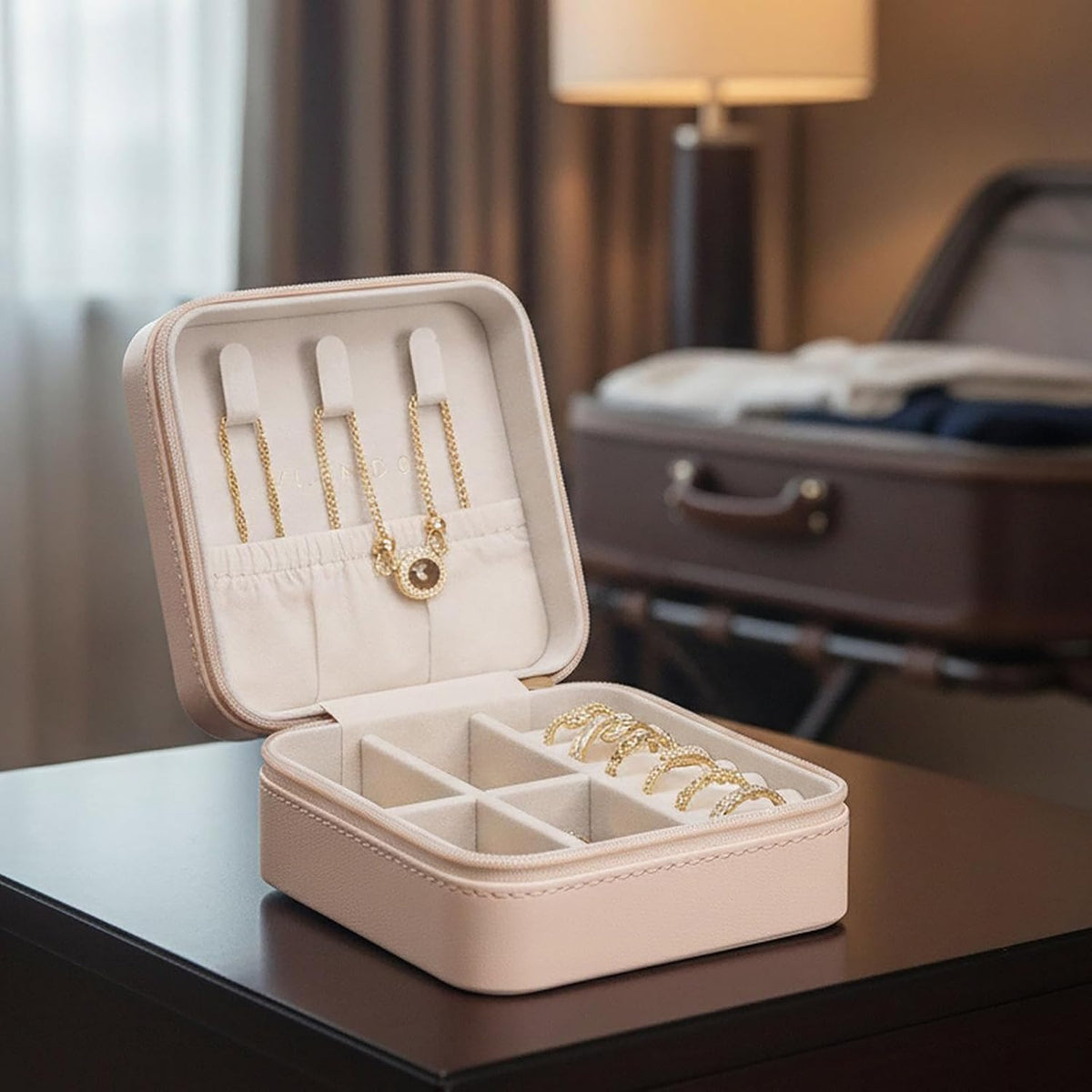 Small Travel Jewelry Box Organizer Display Case for Girls Women Gift Rings Earrings Necklaces Storage, Blue