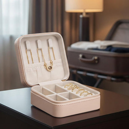 Small Travel Jewelry Box Organizer Display Case for Girls Women Gift Rings Earrings Necklaces Storage, Blue