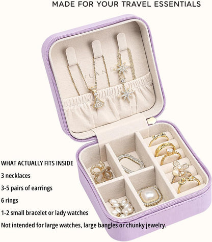 Small Travel Jewelry Box Organizer Display Case for Girls Women Gift Rings Earrings Necklaces Storage, Blue