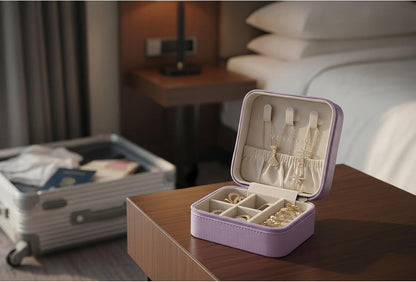 Small Travel Jewelry Box Organizer Display Case for Girls Women Gift Rings Earrings Necklaces Storage, Blue