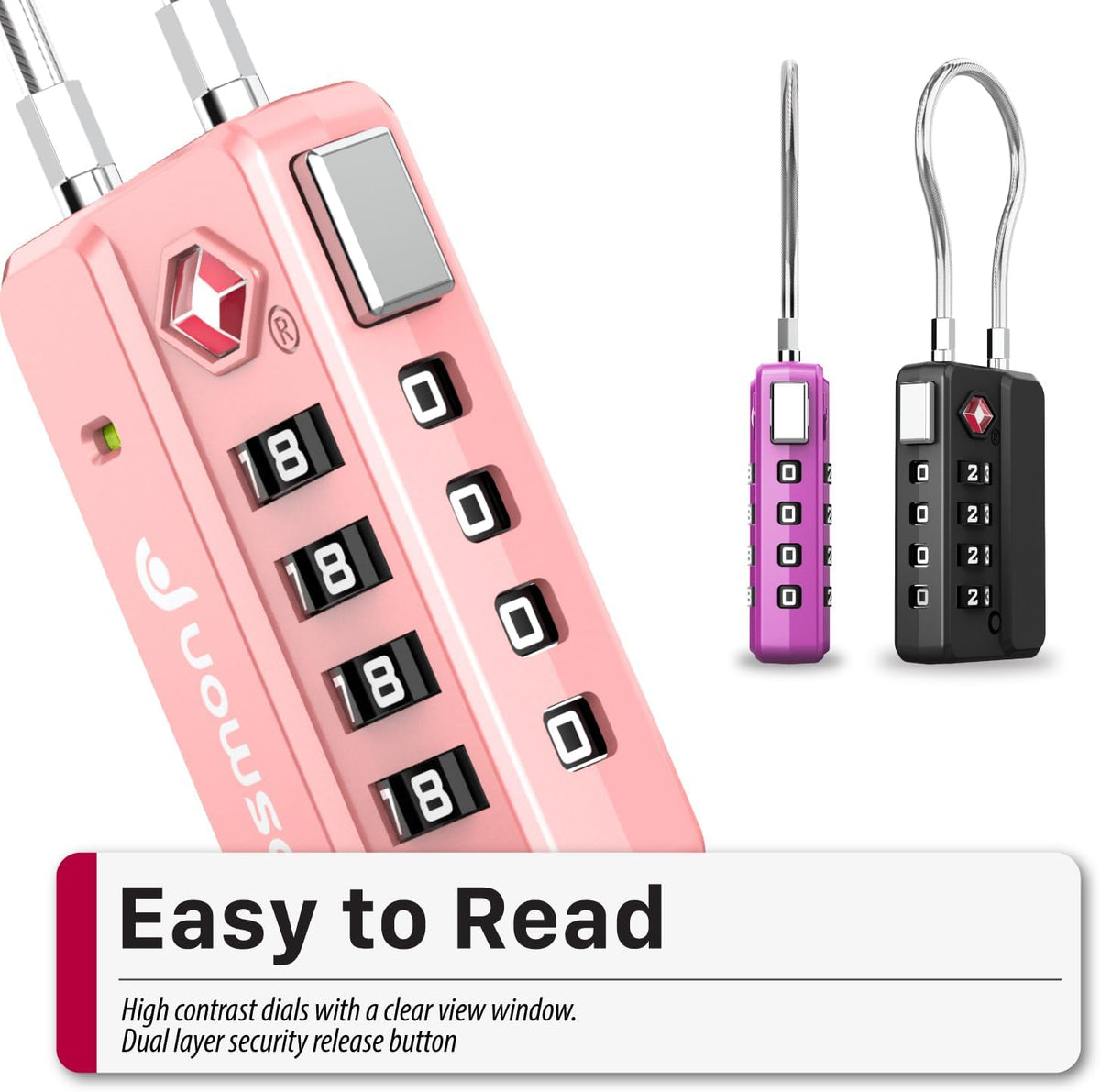 TSA Approved Cable Luggage Locks, 4 Digit Combination