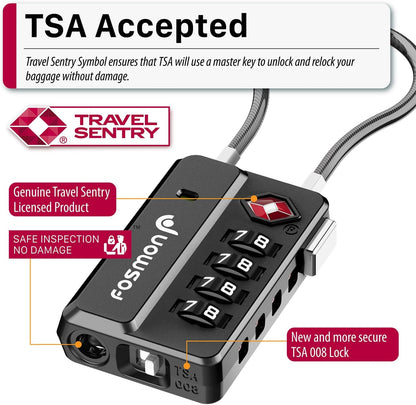 TSA Approved Cable Luggage Locks, 4 Digit Combination