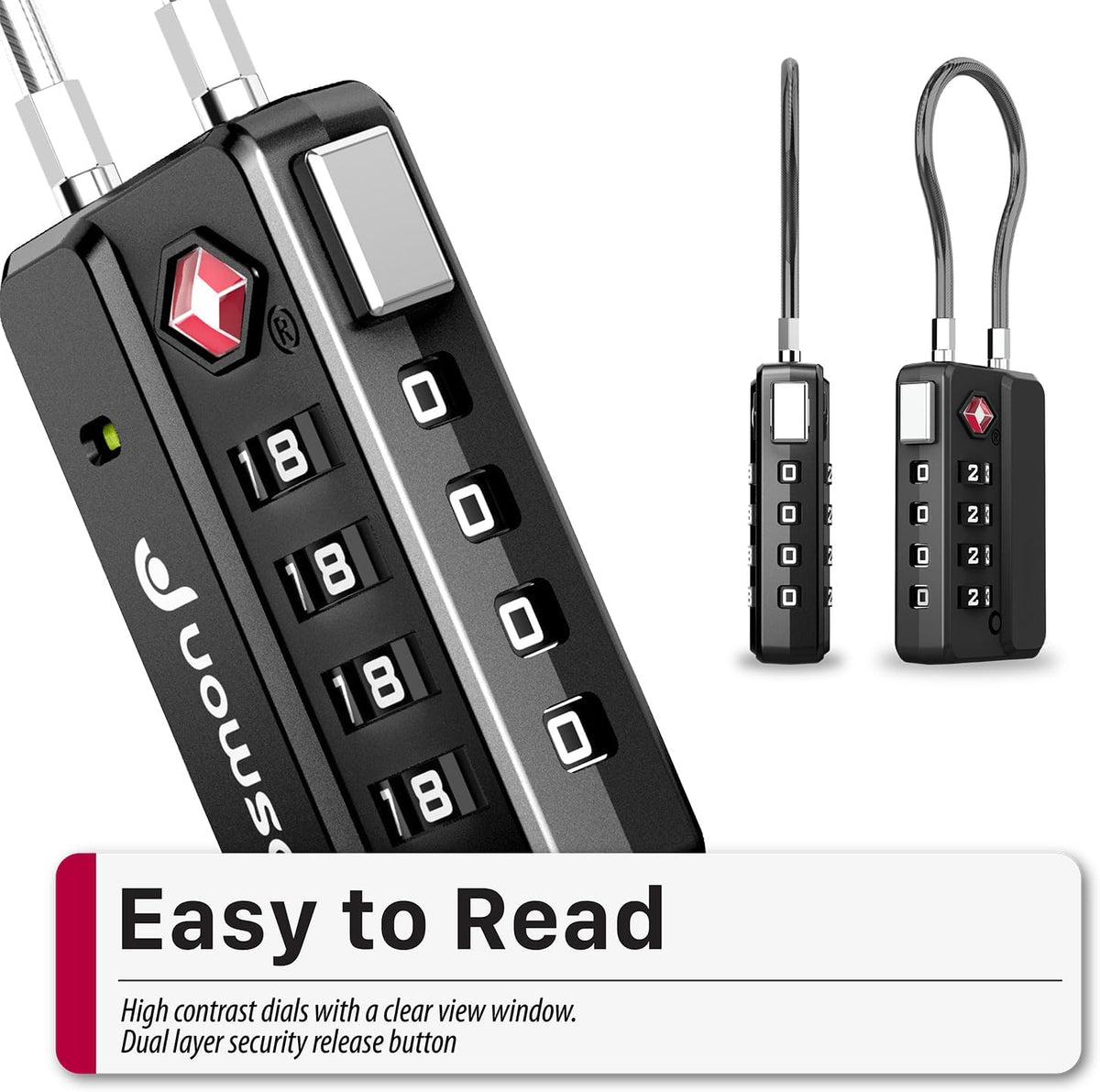 TSA Approved Cable Luggage Locks, 4 Digit Combination