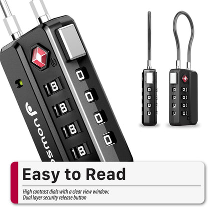 TSA Approved Cable Luggage Locks, 4 Digit Combination
