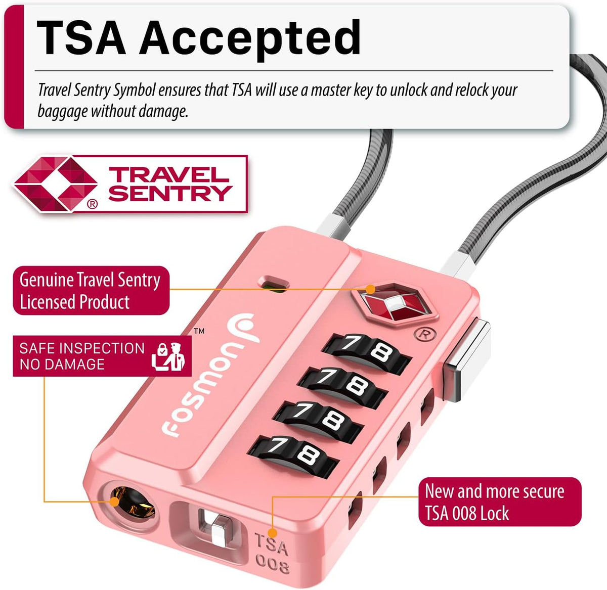 TSA Approved Cable Luggage Locks, 4 Digit Combination