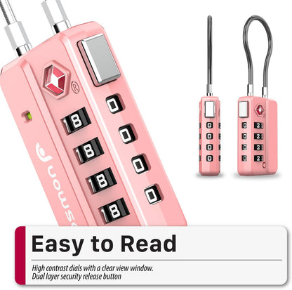 TSA Approved Cable Luggage Locks, 4 Digit Combination