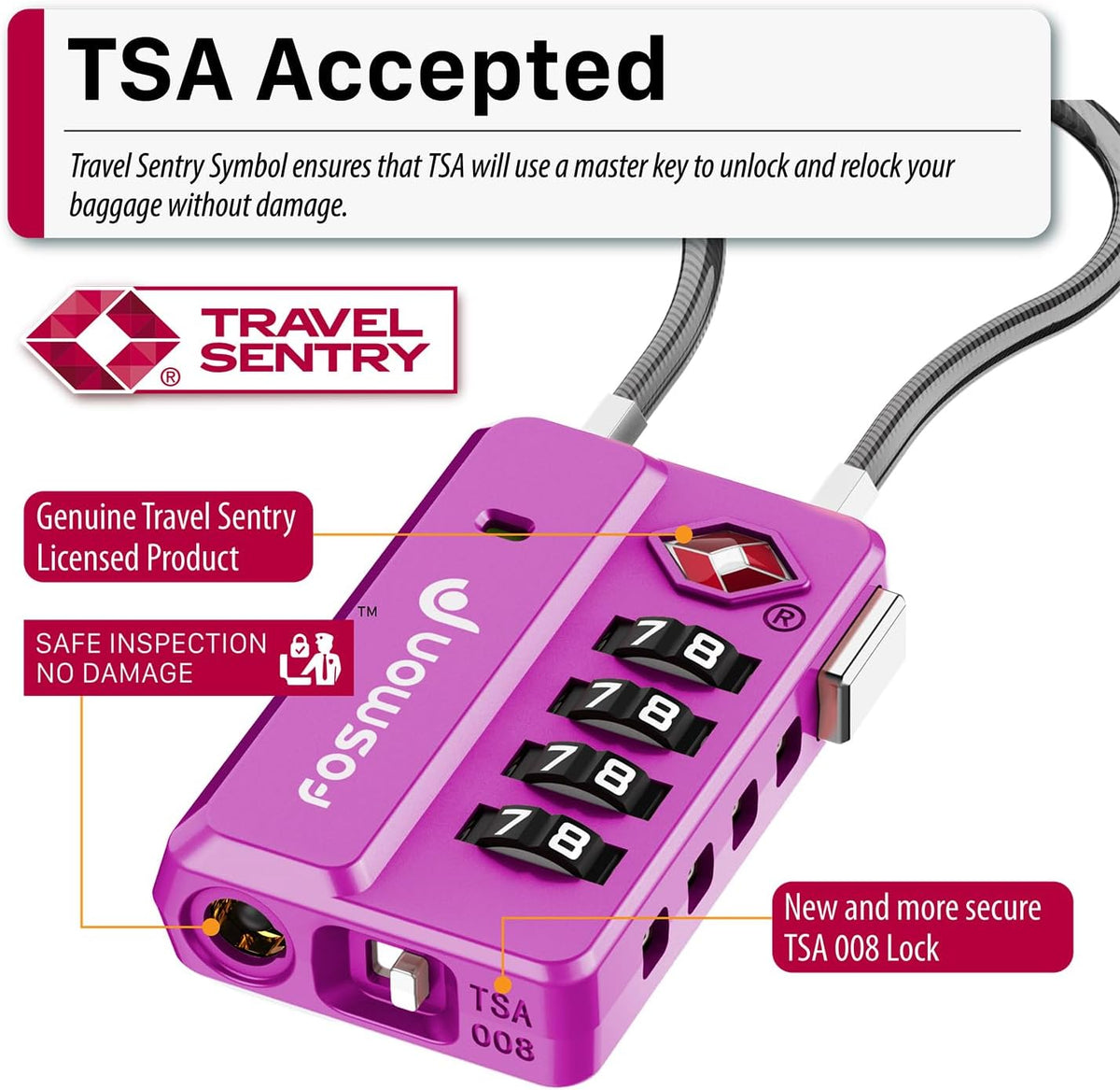 TSA Approved Cable Luggage Locks, 4 Digit Combination