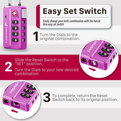 TSA Approved Cable Luggage Locks, 4 Digit Combination