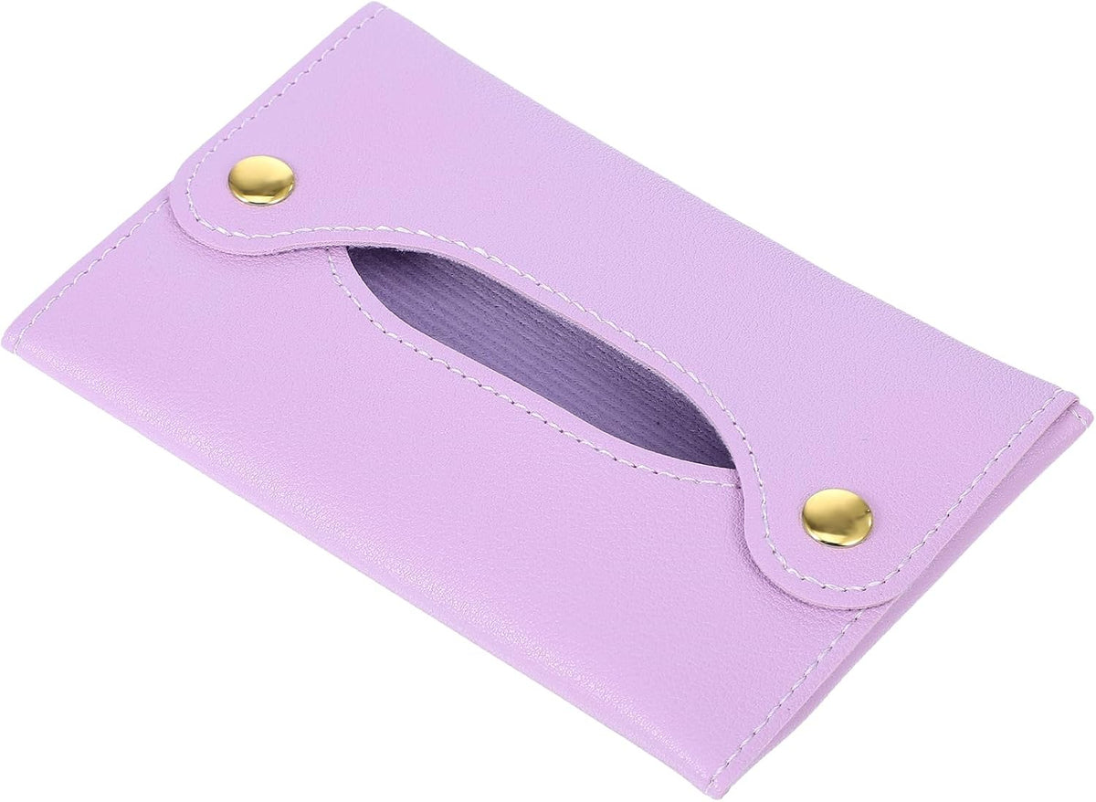 Pocket Tissues Holder, Tissue Holder for Purse, Soft Tissue Box, Reusable Tissues Pouch, Paper Box Bag for Face Towels, Paper Towel Pu Leather Case Suitable for Household and Work Use (Purple)